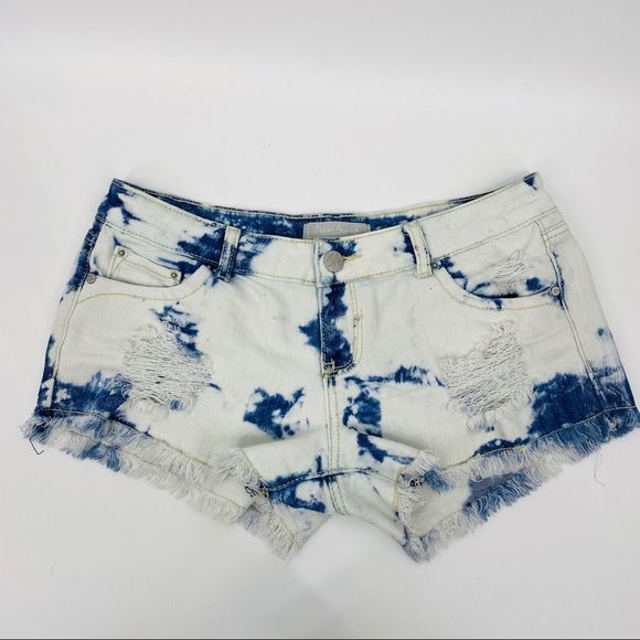 Almost Famous Pants - ALMOST FAMOUS CRAVE FAME acid wash distress fray denim jean shorts 9